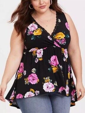 Torrid 5X Black Floral Studio Knit Babydoll